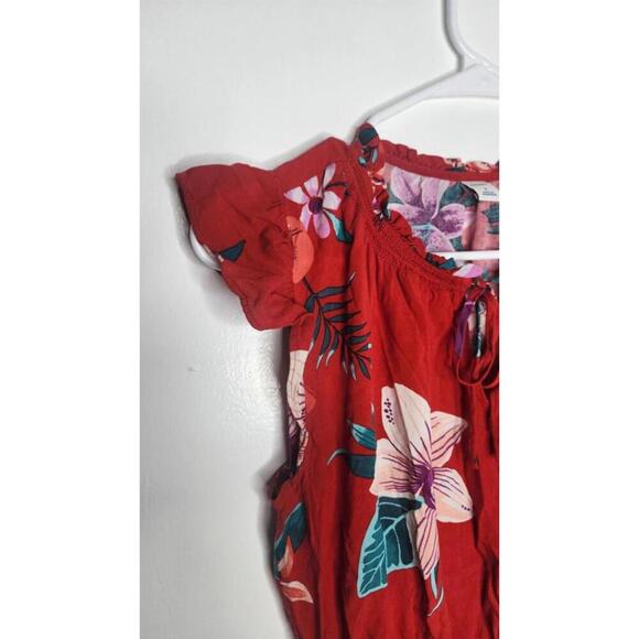 Old Navy Dress Womens Small Red Floral Short Sleeve Boho Summer Rayon Pockets - Picture 5 of 7